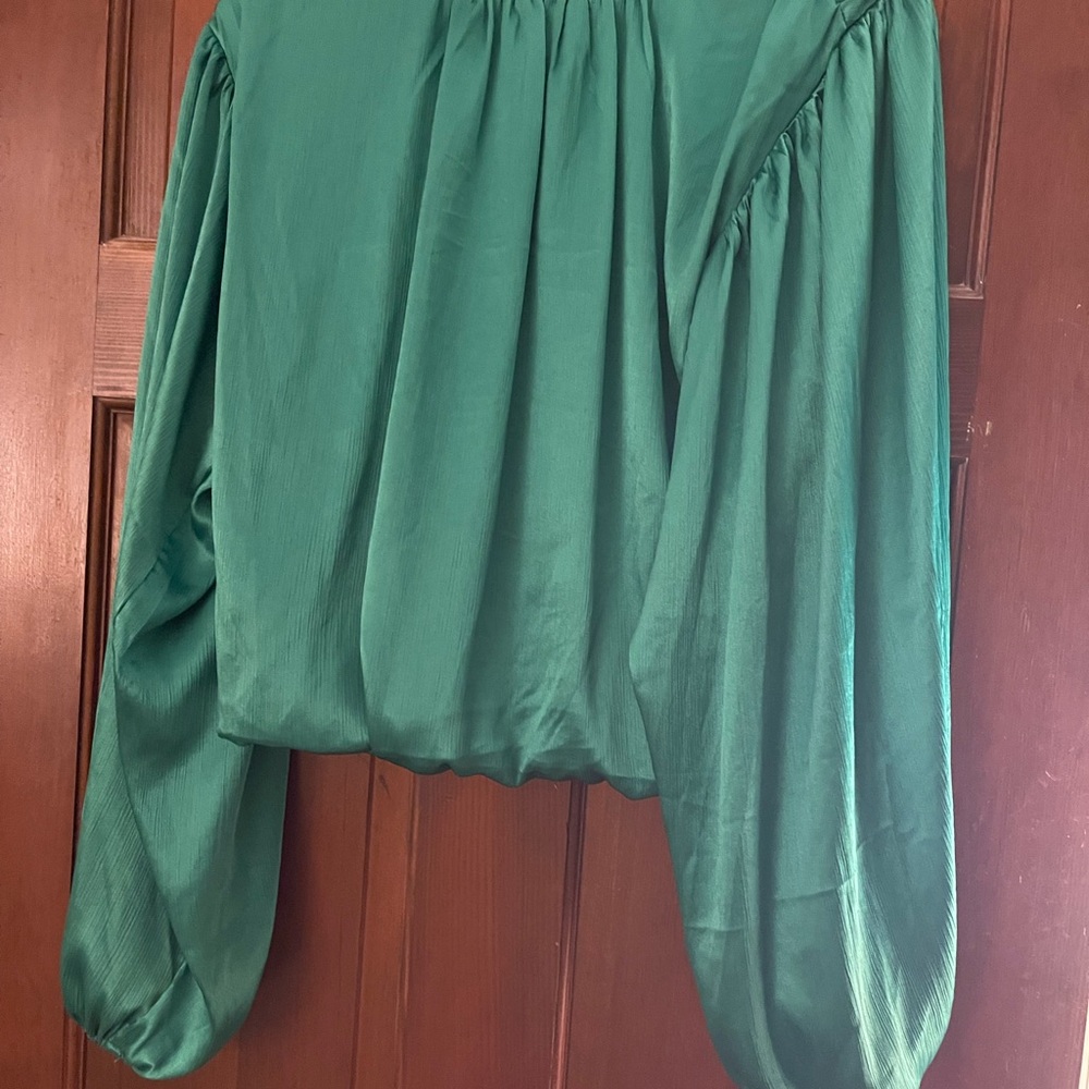Vici Green Blouse with Billowy Sleeves